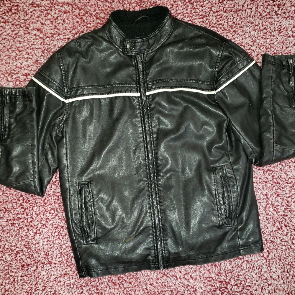 Retro buckle fx leather jacket